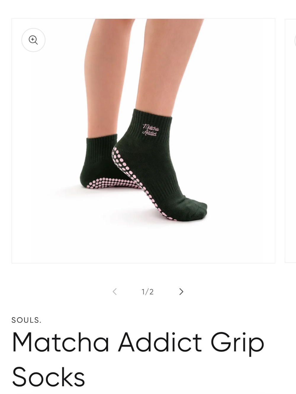 Matcha Addict Grip Socks - Dark Green with Pink Dots